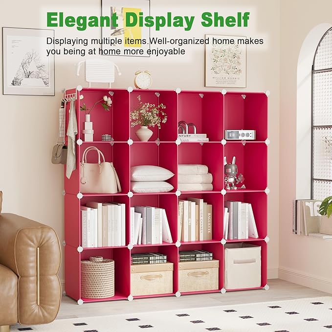 C&AHOME Cube Storage Organizer, 16-Cube Shelves Units, Plastic Storage Cubes, DIY Closet Organizer, Modular Closet Storage Sh
