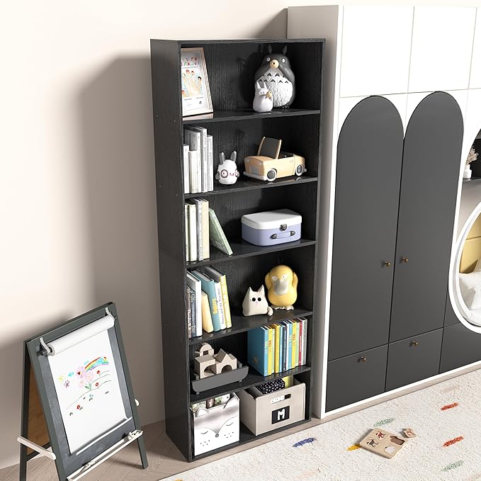 Wooden 6 Tier Book Shelf, 6 Cube Storage Organizer,6 Tier Low Bookcase Storage Display Organizer, 64 Inch Versatile Cubes She
