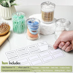 AOZITA 8 Pack Acrylic Qtip Holder Dispenser with Lids & Labels, Cotton Swab, Ball, Round Pads, Floss Picks Storage Canister -
