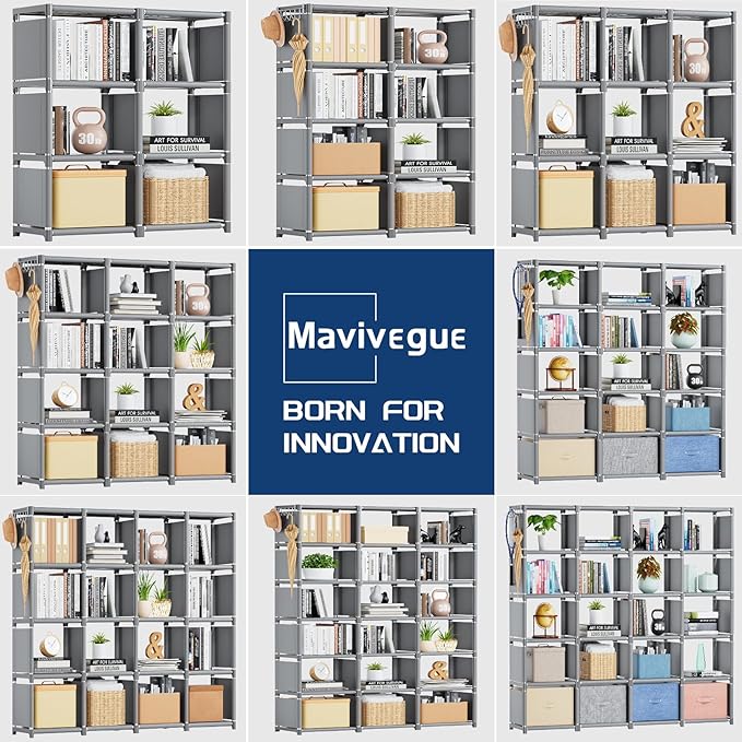 Mavivegue Book Shelf, 18 Cube Storage Organizer, DIY Bookcase, Metal Cube Bookshelf, Cubbies Closet Storage Organizer Shelves