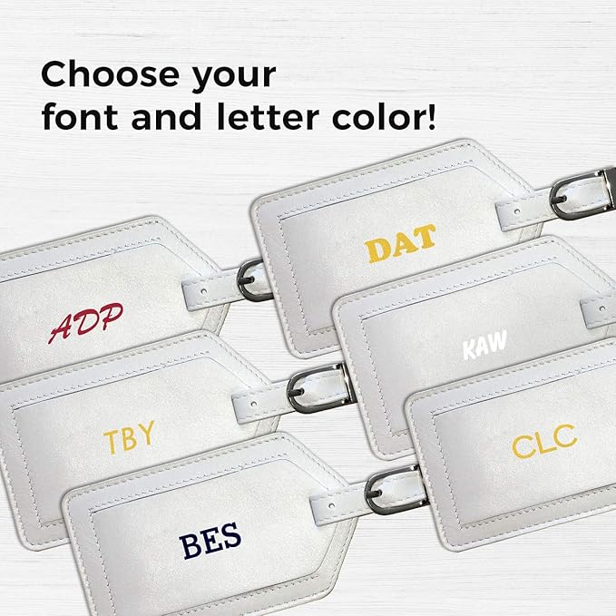 Personalized Monogrammed Leather Luggage Tags - 2 Pack