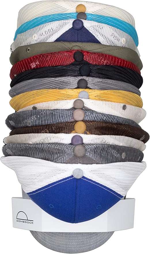 The ORIGINAL DomeDock! American, patented, Wall Mount Rack 20 Ball Cap Storage. Compact Hat Organization System. Made and Shi