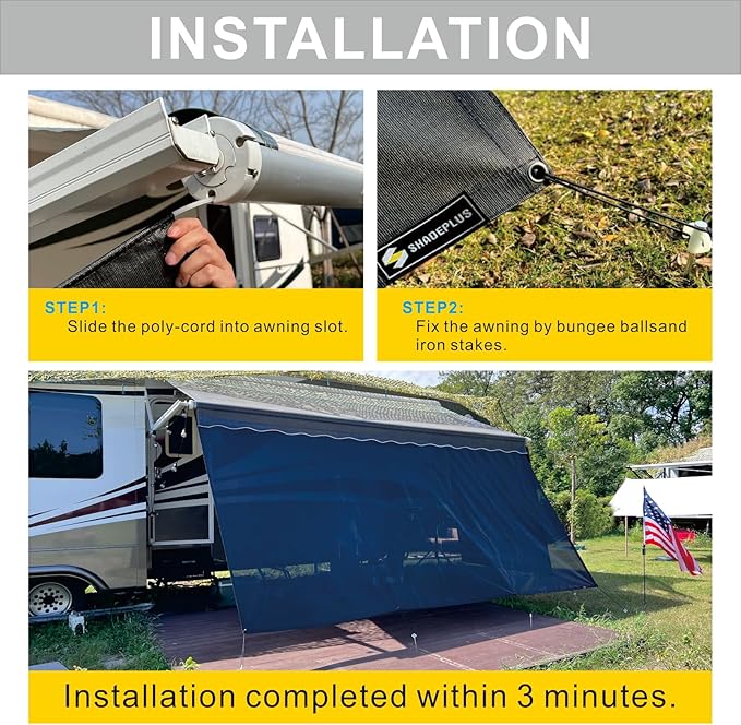 RV Awning Shade Screen Without Zipper 8'x18'3'',Black Mesh RV Awning Sun Shade Screen,Universal Trailer Camper RV Awning Screen with Complete Kit,Significantly Improves Shadow and Privacy
