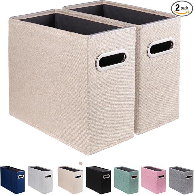 2 Pack Letter Size File Storage Box Collapsible, Fabric Hanging File Folders Organizer, Portable Office Document Holder with 