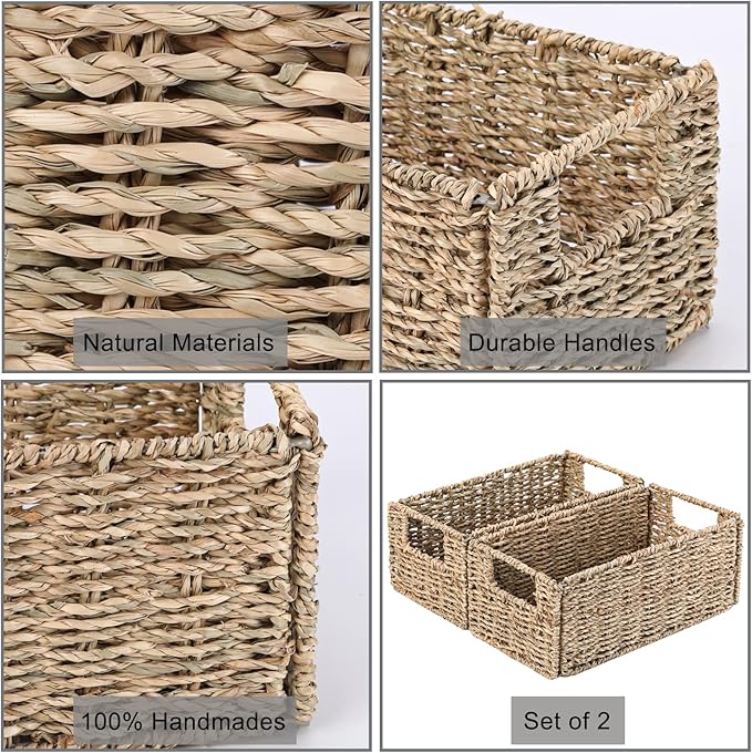 Vagusicc Wicker Storage Basket, Set of 2 Hand-Woven Storage Baskets for Organizing, Small Wicker Basket for Toilet Paper, Fol