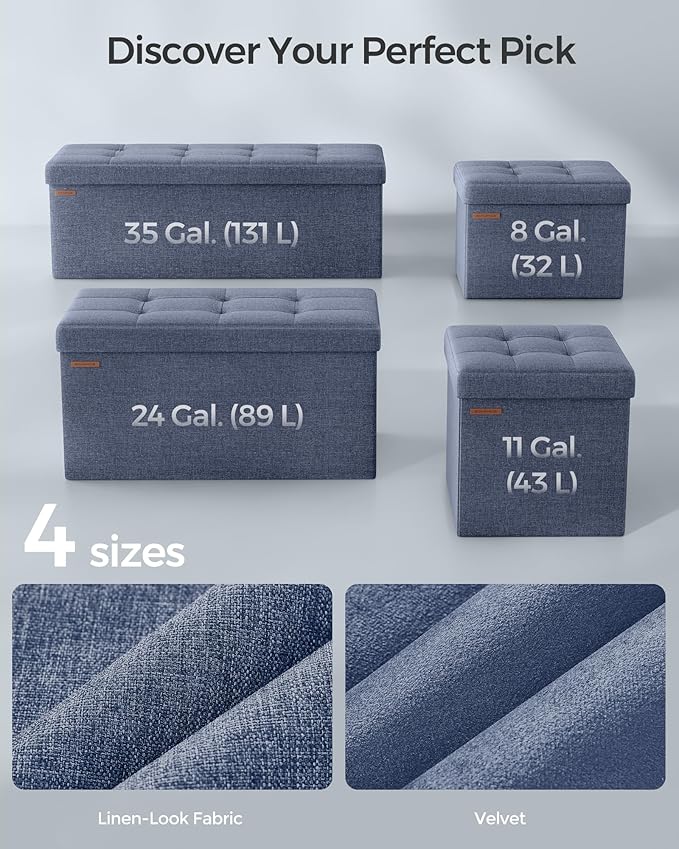 SONGMICS MAZIE Collection - 43 Inches Folding Storage Ottoman Bench, Ottoman Foot Rest, End of Bed Bench, Storage Chest, Load