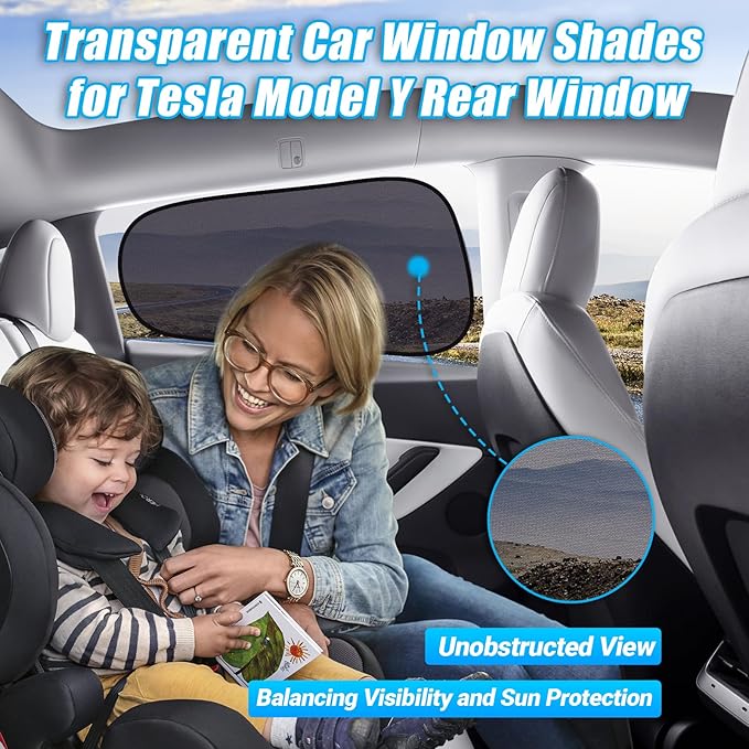 ZATOOTO Tesla Model Y Window Shades for Rear Window Sun Shade Semi Transparent Static Cling | Custom Fit 2020-2024 | 95% UV & Heat Block | Privacy Protection | No Adhesive, Tool-Free Install