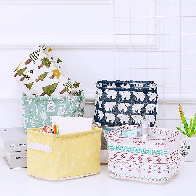Foldable Storage Basket - Set of 6 Small Collapsible Canvas Containers Organizers with Handle for Home Decor or Storing Toys,