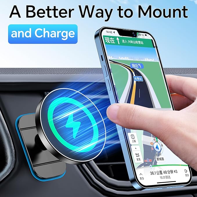 Coolpow for Magsafe Car Mount Charger【100% Stable】15W Magsafe Car Charger Magnetic Phone Holders for Your Car Accessories for Women Men Car Phone Holder Wireless Car Charger for iPhone 17 16 15 14 13