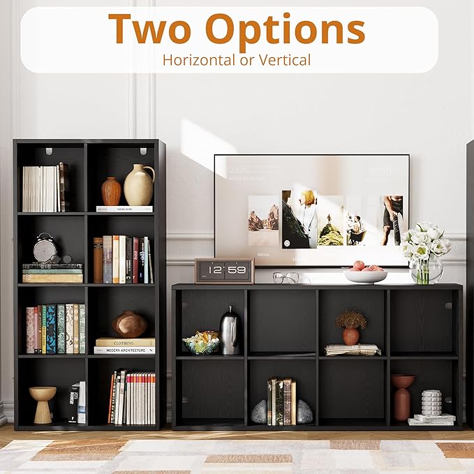 IROCNK Bookshelf, 8-Cube Storage Cube Shelf Organizer, Extra Thick Frame Horizontally & Vertically Reversible Bookcase with O