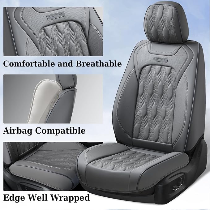 Coverado Car Seat Cover Full Set, Waterproof Front and Back Seat Covers for Cars, 5-Pack Leather Seat Covers, Car Seat Protec