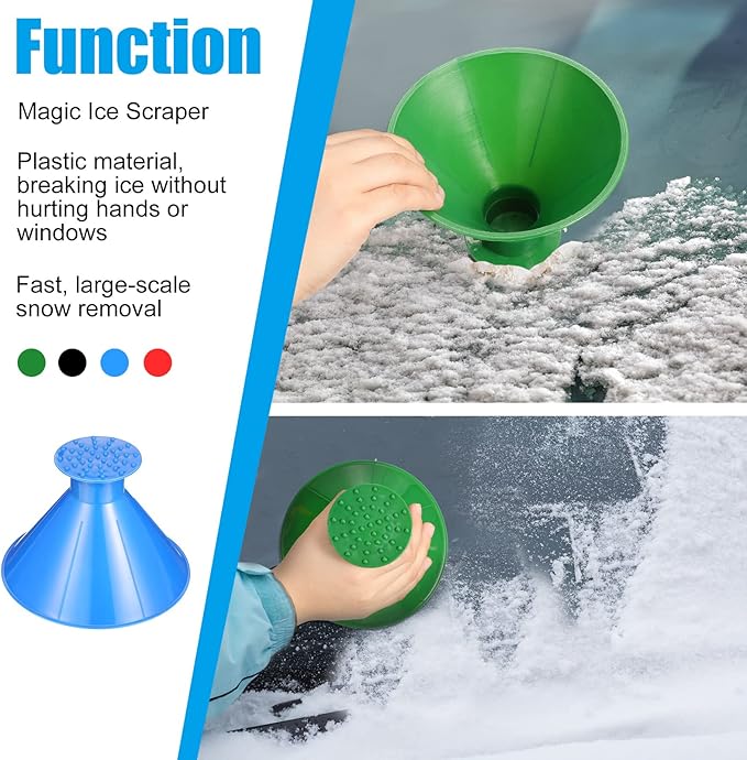 Hicarer 4 Pack Magical Ice Scraper Round Snow Scraper Funnel Car Snow Removal Shovel Tool Cone Magic Car Ice Winter Accessories for Windshield Window Vehicle Truck Automotive
