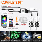 Interior Car LED Strip Lights, RGB 6-in-1 16 Million Colors Ambient Lighting Kit with 390 inches Fiber Optic Wireless APP & Remote Control Music Sync