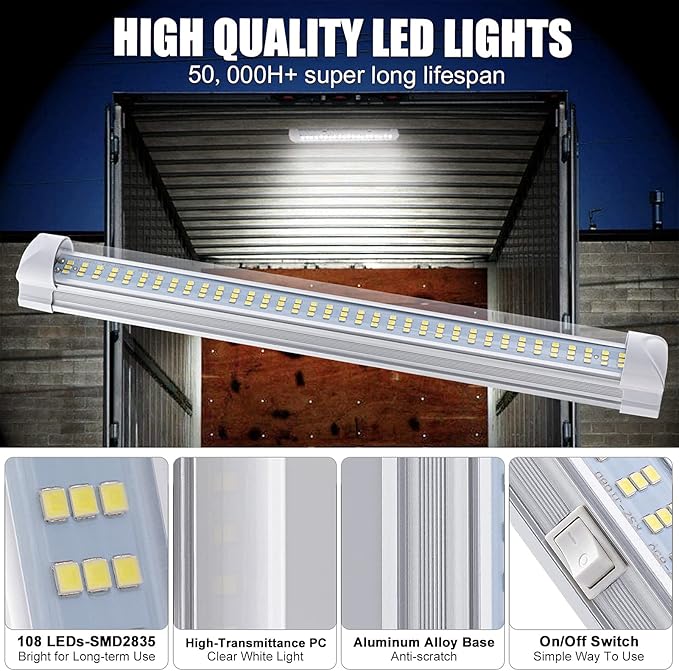 CZC AUTO Led Light Strip 12V/24V 13" Led Light Bar LED Interior Light with ON/Off Switch 108 LEDs Strip Light for Van Lorry RV Motorhome Truck Trailer Cabinet Camping, 4 Pack
