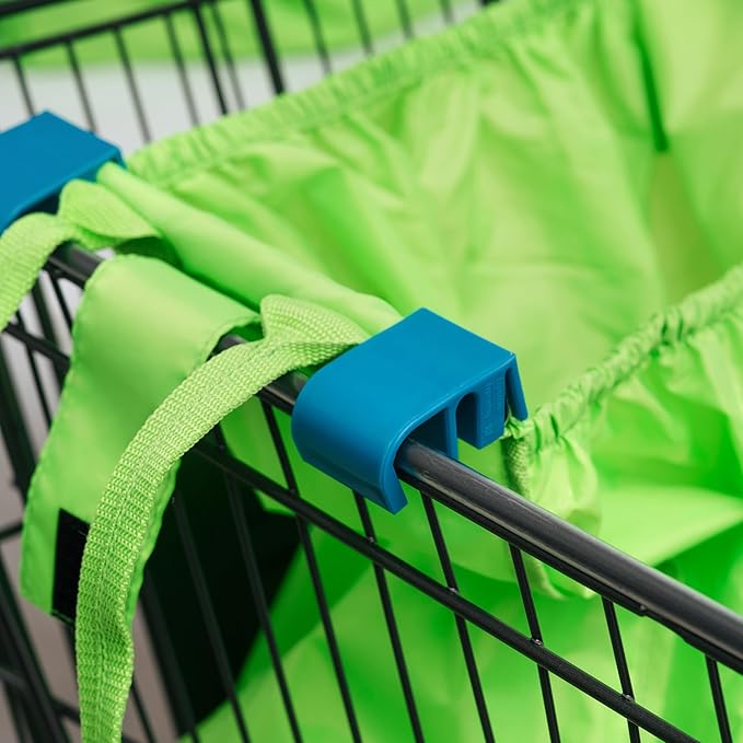 Handy Sandy 3-Pack Reusable Grocery Cart Bags – Foldable Shopping Organizers with Universal Cart Clips, PE Board Base
