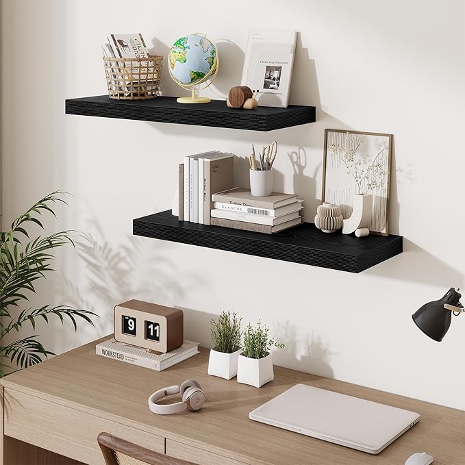 Fun Memories Floating Shelves for Wall, 30 Inch Long Floating Shelves Set of 2, 30 x 10 Wooden Shelves for Wall, Large Storag