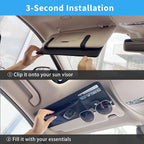 2 Packs Car Sun Visor Organizer with Pocket, Slim Leather Sun Visor Storage Pouch with Zipper, Mesh Pocket, Card Sleeves, Visor Sunglasses Holder for Cars, SUVs, Trucks, Sedan Universal Fit (Black)