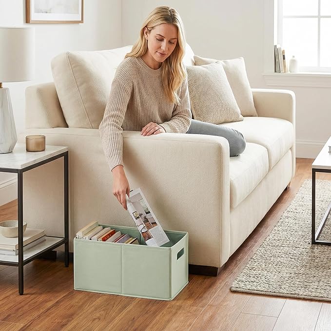 StorageWorks Fabric Storage Bins for Shelves, Closet Organizers and Storage Baskets, Collapsible Storage Bins with Cutout Han