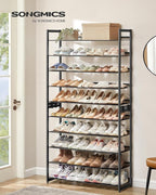 SONGMICS Shoe Rack, 10-Tier Shoe Organizer, Metal Rack for Garage, Set of 2, 5-Tier Stackable Shelf, with Adjustable Flat or 