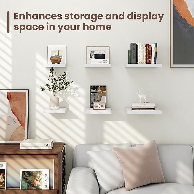 Fun Memories Floating Shelves for Wall - 7.5 Inch Square Shelves with Invisible Brackets, Small Wall Shelf for Living Room, B