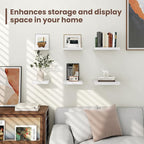 Fun Memories Floating Shelves for Wall - 9.3 Inch Square Shelves with Invisible Brackets, White Small Wall Shelf for Living R