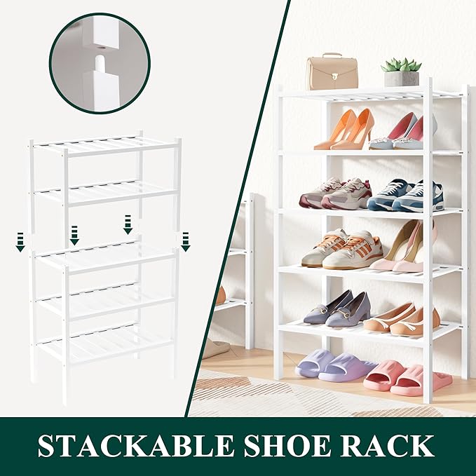Smiry Bamboo Shoe Rack for Closet, 3 Tier Small Wooden Stackable Shoe Organizer, Free Standing Shoes Storage Shelf for Entryw