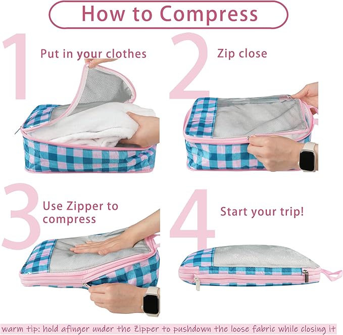 7 Pcs Compression Packing Cubes for Travel Luggage, Lightweight Suitcase Organizer Bags Set, Compression Packaging Cube for T