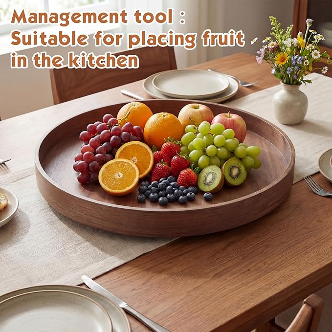 Leinuosen 20'' Walnut Wood Lazy Susan for Countertop Large Turntable Rotating Serving Tray for Table Top Non Skid Kitchen Tra