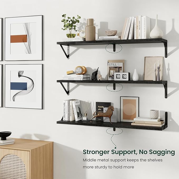 Floating Shelves, 8 Inch Deep Rustic Wood Wall Storage, 36W x 8D Wall Shelves Set of 2, Heavy Duty Metal Brackets, Industrial