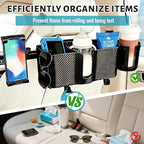 3-in-1 Car Back Seat Organizer Headrest Mount - Adjustable Storage Box with Cup Holder & Tablet Phone Holder for 5-13 Inch Devices, Fits Headrest Posts 0.6in Diameter & 4.2-5.7in Spacing