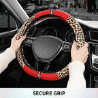 Road Comforts Leopard Steering Wheel Cover for Women, Cute Anti-Slip Microfiber Leather, Fits D Shape Flat Bottom Steering Wh