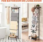 DGWJSU 7 Tier Blanket Ladder for The Living Room and Bedroom, 5.12 Ft Farmhouse Ladder Shelf with 2-Tier Storage Rack, Decora