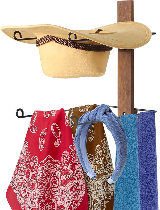 Cowboy Hat Rack, 6 Pieces Hat Rack for Cowboy Hats with Wooden Board, Metal Cowboy Hat Holder Wall Storage Hat Holder-Organiz