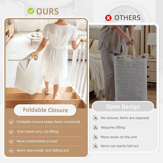 STORAGE MANIAC 2-Pack Large Laundry Hamper, 100L (26.4 Gal) Collapsible Laundry Basket with Bamboo Handles, Freestanding Wate