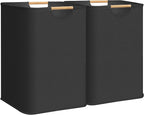 STORAGE MANIAC 2-Pack Large Laundry Hamper, 100L (26.4 Gal) Collapsible Laundry Basket with Bamboo Handles, Freestanding Wate
