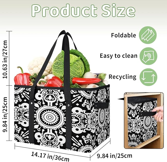 Reusable Grocery Bag, Foldable Large Shopping Tote Bag for Groceries Kitchen Picnic Car Trunk