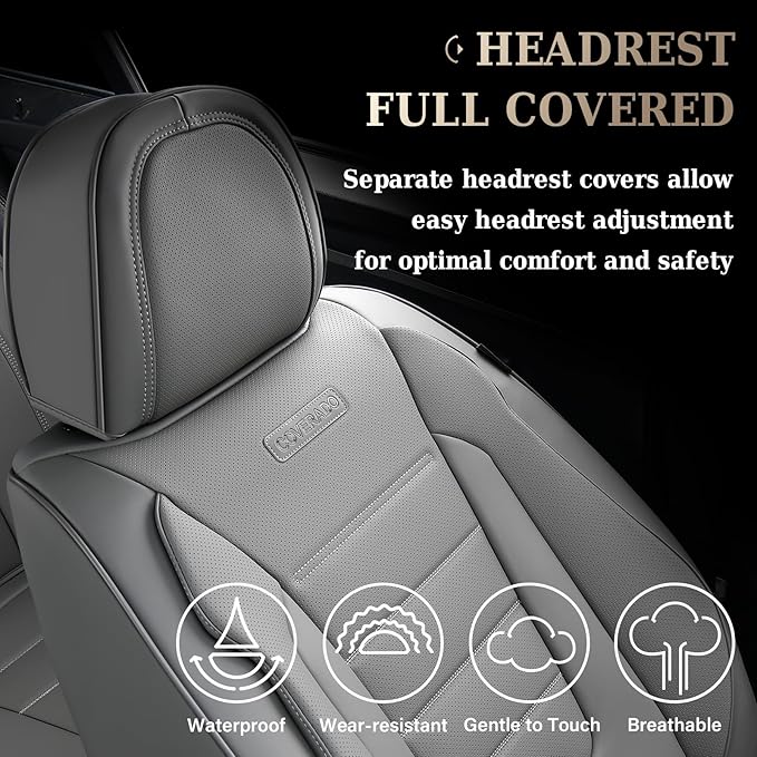 Coverado Front Seat Covers, Car Seat Cover, Gray Seat Covers for Cars, Car Seat Protector, 2PCS Waterproof Faux Leather Car S