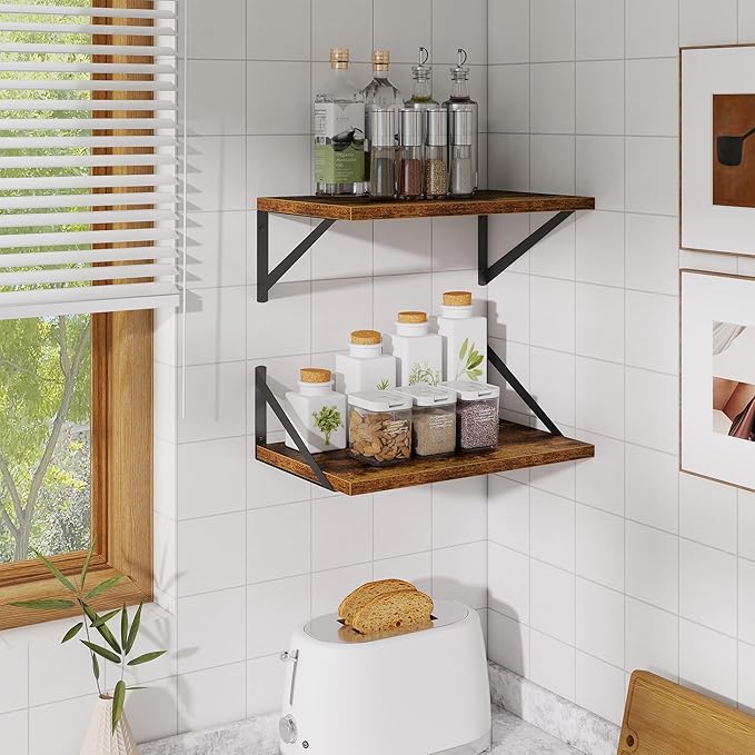 Floating Shelves for Wall,18" Wall Mounted Shelves Set of 2,Wood Floating Shelf with Bracket,Sturdy Metal Bracket Bookshelves