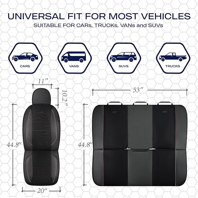 Skechers Air-Cooled Memory Foam Seat Covers,Mesh Thick Car Seat Covers,Piping Leather Car Seat Cover,Airbag Compatible,Automo
