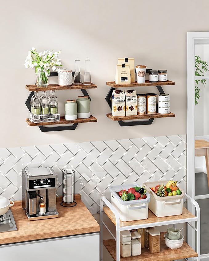 Hexagon Floating Shelves and Floating Shelves Set of 3 Bundle, Wall Mounted Storage Shelves, for Living Room, Bedroom, Kitche
