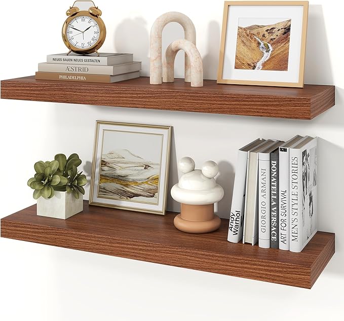 Floating Shelves for Wall, 9.3" Deep Wall Mounted Wood Shelves for Bathroom, Bedroom, Living Room, Kitchen, Hanging Shelf for