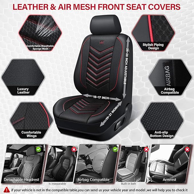 CAR PASS 3D Foam Mesh Leather Car Seat Covers Front Seats, Breathable Front Seat Cover for Cars, Comfortable Universal Fit fo