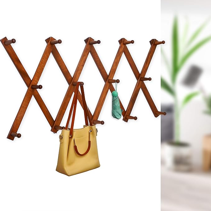 WEBI Accordion Wall Hanger,Expandable Wooden Hat Rack for Wall Mounted Coat Rack,Accordion Hat Hooks Holder for Baseball Caps