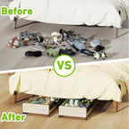 Under Bed Storage with Wheels, XXL 60L Under the Bed Storage Bins, Underbed Storage Containers with Lids & Label, Rolling Met