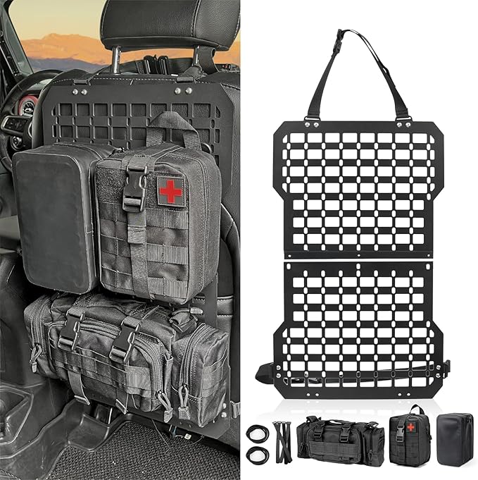 Tactical Truck Organizer with MOLLE Panel and 3 Storage Bags - Modular Tailgate Panel Vehicle Seat Cover