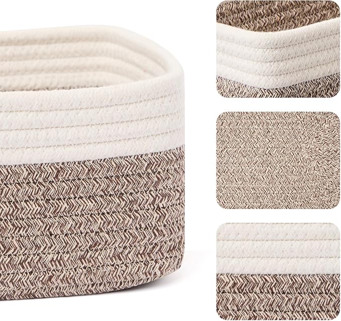 MiniArk Small Storage Baskets for Organizing | Closet Organizer Bins | Shelf Toy Basket | Woven Rope Baskets | Cube Decorativ