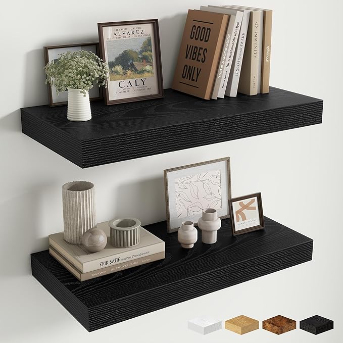 Fun Memories 24 Inch Floating Shelves Wall-Mounted, 12 Inch Deep Wall Shelves, 24 x 12 Floating Shelf, Deep Storage Shelf for