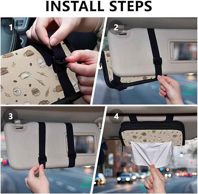 Car Tissue Holder Car Visor Organizer Tissue Box Holder for Car Sun Visor Organizer with Car Vehicle Accessories Essentials Interior for Women Men Beige Coffee Cup Wheat