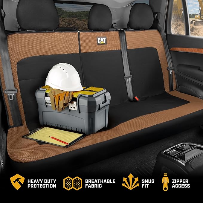 Cat MeshFlex Beige & Black Rear Seat Cover for Car – Durable Canvas & Mesh Design 60/40 Split Bench Protector for Cars, Truck