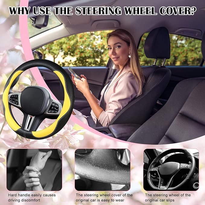 SuperKaKa Car Steering Wheel Cover 2025, Universal Auto PU Cute Breathable Slip-Proof Comfort Imitation Leather Protector Car